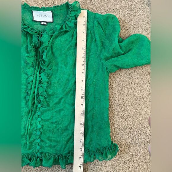 Alexis Saxon Floral Lace Ruffle Button Front Blouse Fairycore Green Sz S - Picture 9 of 9